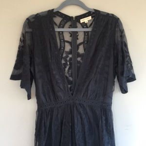 Honey Punch Navy Lace Maxi Romper Dress EUC